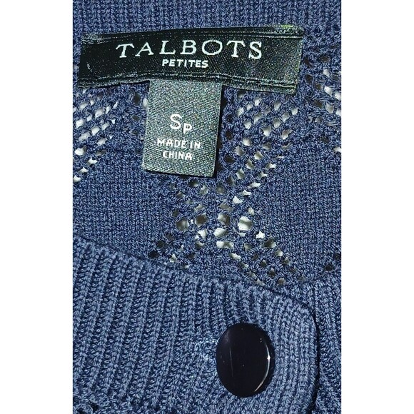 Talbots Navy Blue Knit Button-Up Cardigan Sz Small /Petite Short-Sleeve CoverUp - Picture 3 of 6
